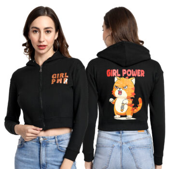 Graphic Print Crop Top With Zipper Regular Fit