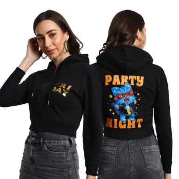 Graphic Print Crop Top With Zipper Regular Fit