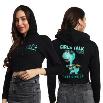 Graphic Print Crop Top With Zipper Regular Fit