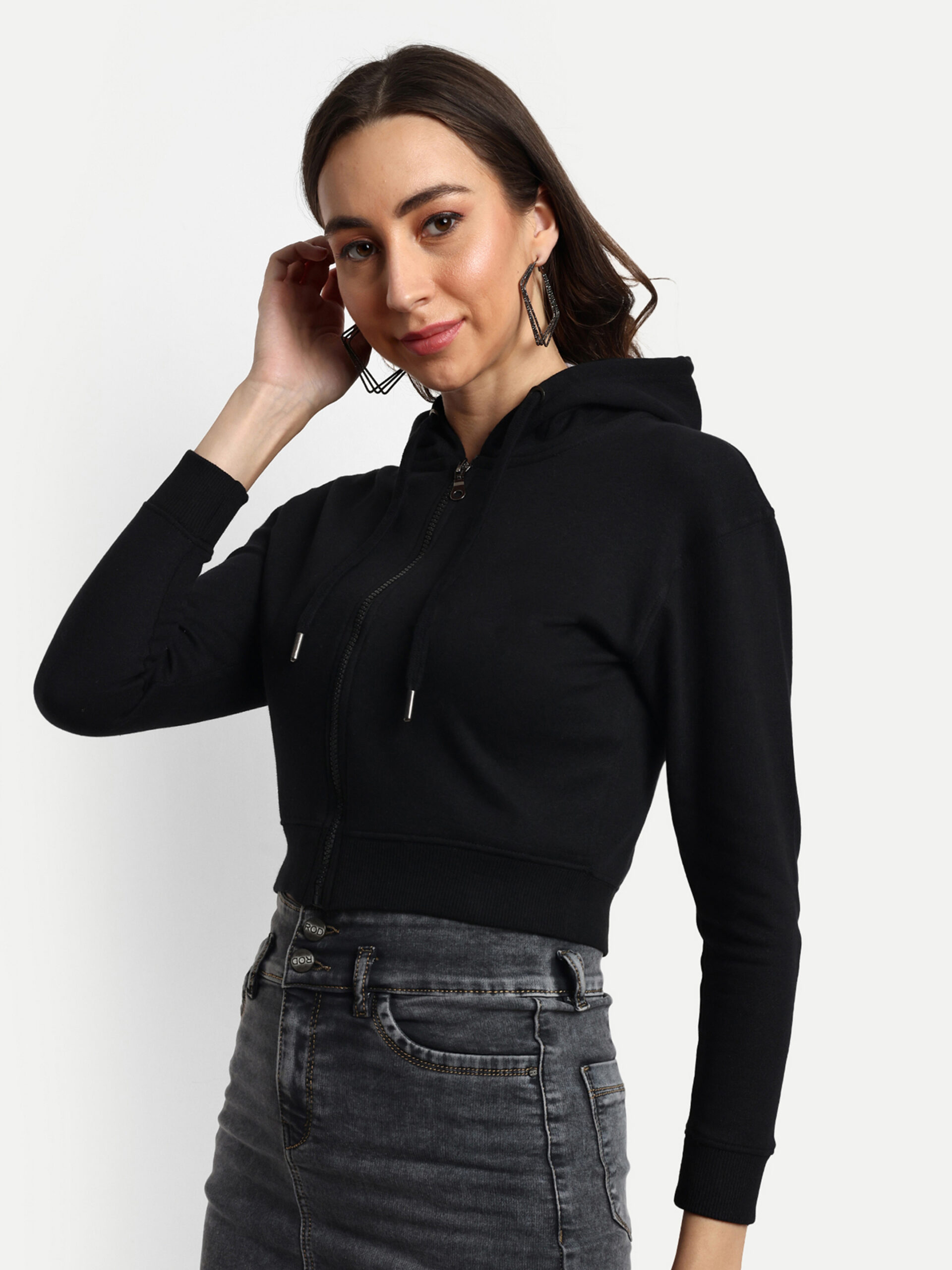 Plain Crop Top with Zipper Regular Fit