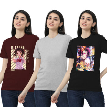 Womens 2-Graphic With 1-solid T-shirt