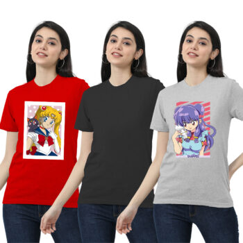 Womens 2-Graphic With 1-solid T-shirt