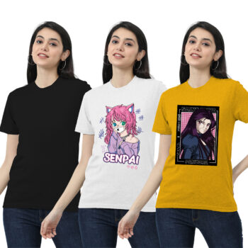 Womens 2-Graphic With 1-solid T-shirt