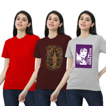 Womens 2-Graphic With 1-solid T-shirt