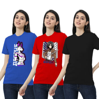 Womens 2-Graphic With 1-solid T-shirt