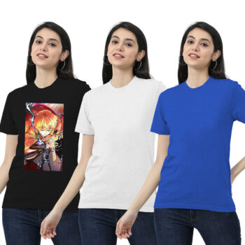 Womens 2-Solid With 1-Graphic T-shirt