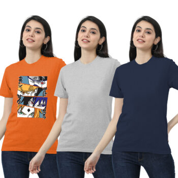 Womens 2-Solid With 1-Graphic T-shirt
