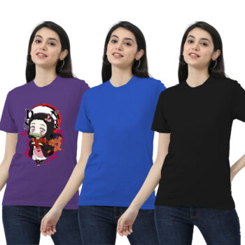 Womens 2-Solid With 1-Graphic T-shirt