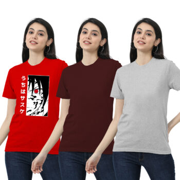 Womens 2-Solid With 1-Graphic T-shirt