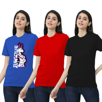Womens 2-Solid With 1-Graphic T-shirt