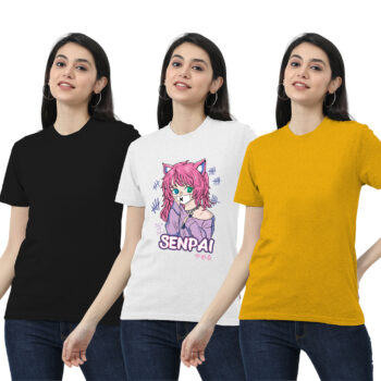 Womens 2-Solid With 1-Graphic T-shirt