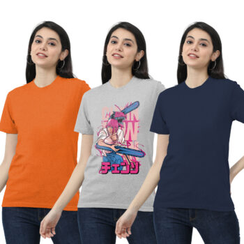 Womens 2-Solid With 1-Graphic T-shirt