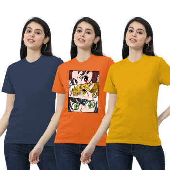 Womens 2-Solid With 1-Graphic T-shirt