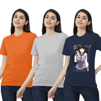 Womens 2-Solid With 1-Graphic T-shirt