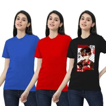 Womens 2-Solid With 1-Graphic T-shirt